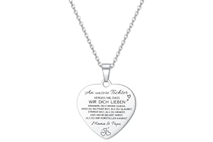HAYOUWAY Kette Herz Halskette mit Gravur Inspirierende Deutsche Buchstaben für Meine Tochter Enkelin Damen Mädchen,Herz Anhänger Geschenke an Unsere Tochter/Enkelin von Mama und Papa/Oma und Opa