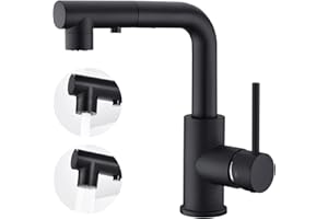 CREA Kitchen Tap with 3 Function Sprayer, Pull Out Kitchen Mixer Tap, 360° Swivel Kitchen Sink Tap, Single Handle Sink Tap for Bathroom or Kitchen, Matt Black