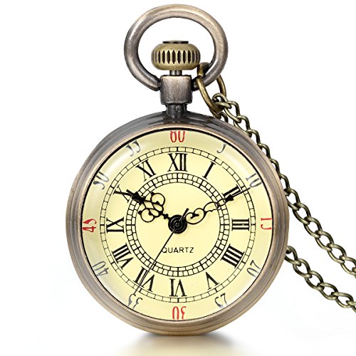 JewelryWe Herren Damen Taschenuhr, Vintage Einfach Uhr Anhänger Analog Quarz Kettenuhr Pullover Halskette Kette mit Gold Römischen Ziffern Zifferblatt JewelryWe Herren Damen Taschenuhr, Vintage Einfach Uhr Anhänger Analog Quarz Kettenuhr Pullover Halskette Kette mit Gold Römischen Ziffern Zifferblatt