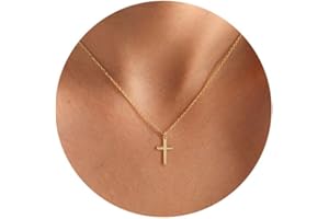 HANLI Cross Necklace for Women, Gold Cross Necklace 14K Gold Plated Dainty Tiny Cross Pendant Necklace Simple Small Cross Necklace Everyday Gifts for Girls