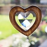 Fensterdeko zum Aufhängen | Bleikristall mit Holz | Herzkristall | Regenbogenkristall | Sonnenfänger | Fenster Deko