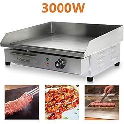 Iglobalbuy Plancha Barbecue, Plancha Electrique Professionnelle Griller 8 mm Plaque de Cuisson en Inox en Fonte Durable Grill Electrique Plancha Multifonctions pour Restaurant Café Cuisine (3000W)