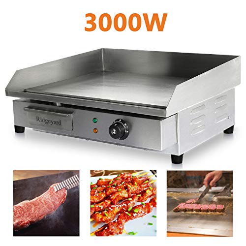 Iglobalbuy Plancha Barbecue, Plancha Electrique Professionnelle Griller 8 mm Plaque de Cuisson en Inox en Fonte Durable Grill Electrique Plancha Multifonctions pour Restaurant Café Cuisine (3000W)