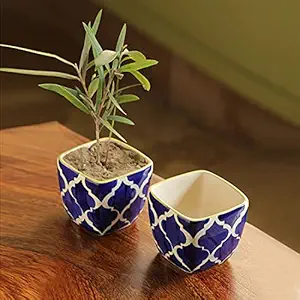 ExclusiveLane Moroccan Roots Handpainted Planters in Ceramic (Set of 2) -Planter Pot Ceramic Planter Box for Balcony Flower Pots for Garden Living Room Decorative Plant Bucket Plant Bowls