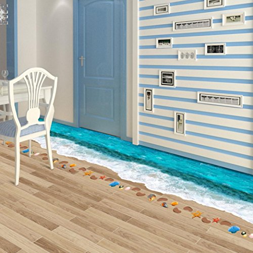 Kingko® 90 * 58 cm 3D Wellen des Meer-Strand-Ausgangs-Fußboden-Dekoration-neue Art- und Weiseseekunst-Wand-Aufkleber (F) - 2