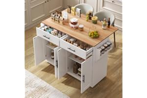 Huayz - Armadio da cucina con piano di lavoro pieghevole, 120 x 46 (70) x 91 cm, con ruote e gambe in legno intercambiabili, isola da cucina indipendente, per cucina e sala da pranzo (bianco)