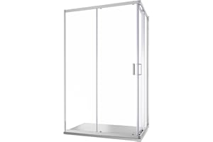PARAMA Box Doccia Angolare Due Ante Scorrevoli Cristallo Temperato 6mm Profili Squadrati Cromati Altezza 185 cm - Tonga (Vetro Trasparente, 70x90)
