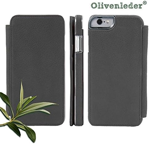 MACOON iPhone 6s 6 leather case HANDMADE - VEGETABLE TANNED LEATHER Made in Germany Olive leather Edition 'Schiphol' - Luxury Genuine leather Wallet Flip Folio Cover , color: Black