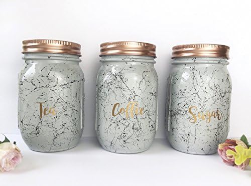 Grey Tea Coffee Sugar Set, kitchen canisters, grey kitchen accessories, Marble Mason Jars, Kitchen Storage Jar Sets, marble storage containers, marble kitchen decor