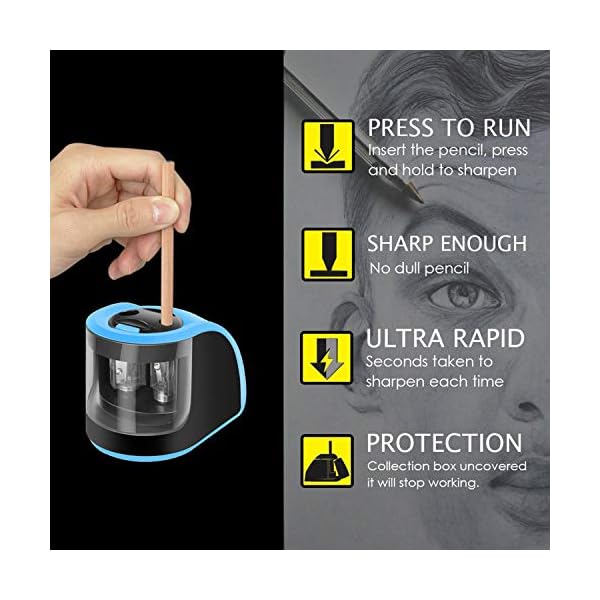 Pencil Sharpener,Upeffeet Convent Electric Automatic Pencil Sharpener 2 Diameters Holes Coal Coloured Pencils for Drawing 2-Way Powered For Classroom Office Outdoor Paint Sketching - Image 3