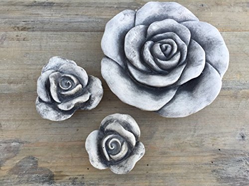 Steinfigur Set Rosen Blumen Rose Grabschmuck Shabby Vintage Landhausstil gross