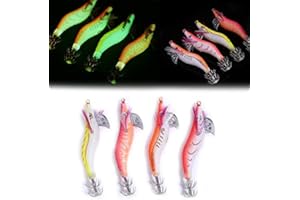 KEENSO 4 Piezas de camarones de Pesca, Cebo de camar¨®n de pl¨¢stico Suave y Luminoso, se?aelo de camar¨®n de Calamar Artificial, se?aelos Jigging, Pesca Nocturna