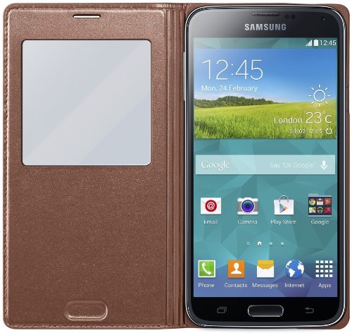 Samsung S-View - Funda para m vil Galaxy S5 Inteligente permite
controlar funciones como la c mara las notificaciones o las llamadas
entrantes impermeable rosa dorado