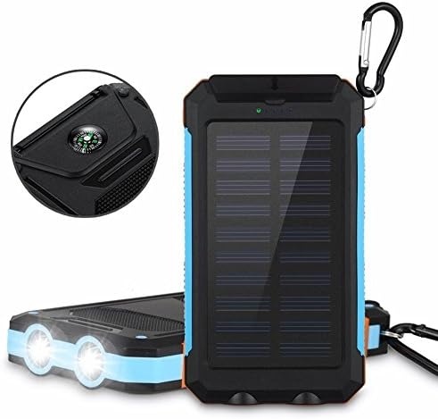 Solar Charger 10000mAh Waterproof Portable External Battery USB Charger Built in LED light for iPad iPhone Android Cellphones (Black)
