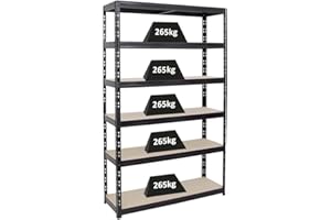 PROREGAL Étagère Charge Lourde Giant Tiger | HxLxP 200x120x40cm | 265kg par Niveau | 6 Niveaux | Noir | Étagère Robuste de Garage, Atelier, Cave, sous-Sol, Stockage, Rangement, rayonnage