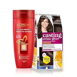 LOreal Paris Casting Creme Gloss Hair Color (Darkest Brown 300) & Color Protect Shampoo, 334 ml (Pack of 2)