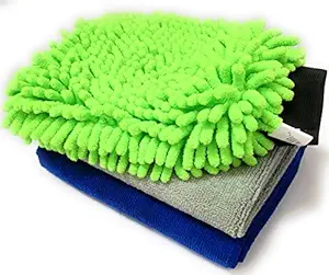 SOBBY Microfiber Cleaning Cloth and Mitt Glove 340 GSM (2 Cloth, 1 Glove, Assorted)