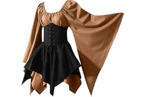 FUNALOE Woman Halloween Costume Medieval Dress Flare Sleeve Fancy Cosplay Traditional Irish Dress Short Victorian Dress Gothic Clothes Gothic Witch Dress Corset Plus Size Fancy Dress
