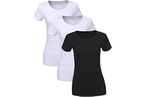 LiKing T-Shirt Donna Maglietta con Scollo Rotondo Cotone Maniche Corte Tee Top Pacco da 1/3 6101