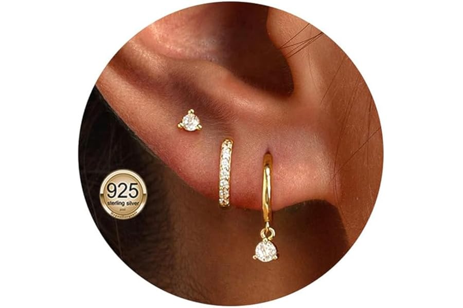 14K Gold Stud Hoop Earrings Set for Women Earrings Stacks Dainty Small Hoop Earring-s Sets For Multiple Piercing Hypoallergenic Dangle Cartilage Huggie Hoop Earring-s Gold Jewelry for Women Gifts