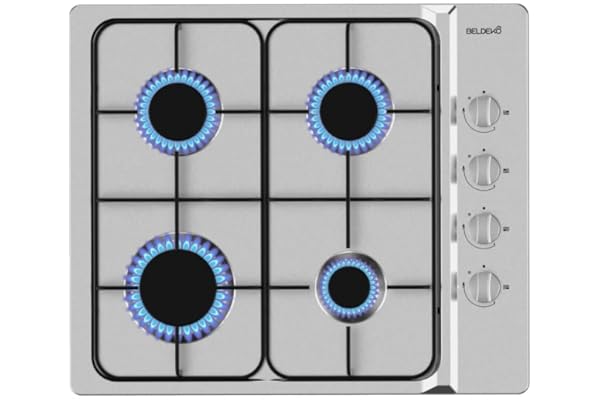 BELDEKO - Plaque de cuisson gaz 4 feux Inox - 7500W - gaz de ville et bouteille - Encastrable