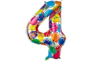 Vthoviwa 40 Pollici Palloncini Numeri 4 Multicolore, Pallone 4. 0123456789,10-19,20-25,30,40,50,60,70,80,90 Festa Numero Palloncino Foglio Supporta Elio