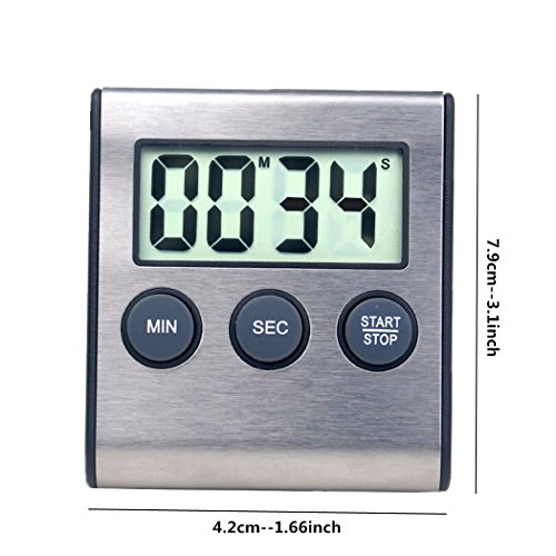 Digitaler Küchen-Timer Wecker für Küche Gerät 24hour Wecker Count-up Count Down-Timer für Küche, Medizin Stainless Steel Black - 2