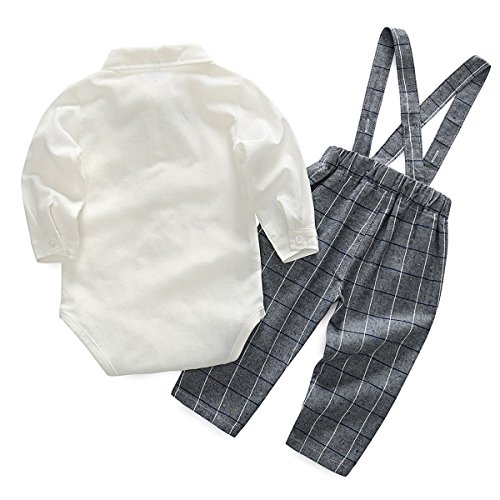 Feoya Jungen Outfits langarm Frühlinganzug Fliege Taufanzug Baby Baumwolle Hemd Hose Set Hochzeit Anzug 6-9 Monaten - 2