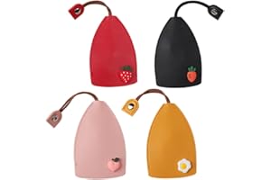 Aieino 4pcs Car Key Cases Pull Through - PU Leather Keycase with Ring Keys Cover Housekeepers Protector Large Capacity Key Holder Multicolor Key Bags for Women Men Gift, Cute Food Patterns