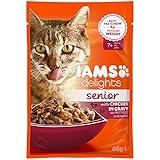 Iams Delights Senior Huhn in Sauce, Nassfutter für ältere Katzen ab 7 Jahre, Probiergröße, Einzelbeutel (85 g)