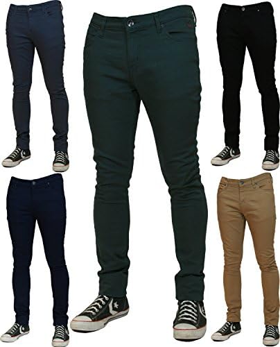 New Mens Skinny Stretch Jeans - Slim Fit Twill coloured Jeans Pants Trousers-Green (Fern)-34 In.
