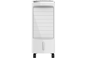 EVVO Climatizador Evaporativo CLIMA AC650. Potencia: 65 W, Depósito: 3,5 L, 3 velocidades ajustables, Oscilación automática de 70º, Ruedas multidireccionales, Incluye 2 acumuladores de frío