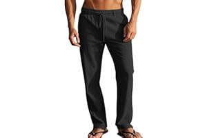 LAOARA Pantalon Homme Ete Coton Lin Pantalon Leger Yoga Été Grande Taille Elastique Pantalons de Sport M-2XL
