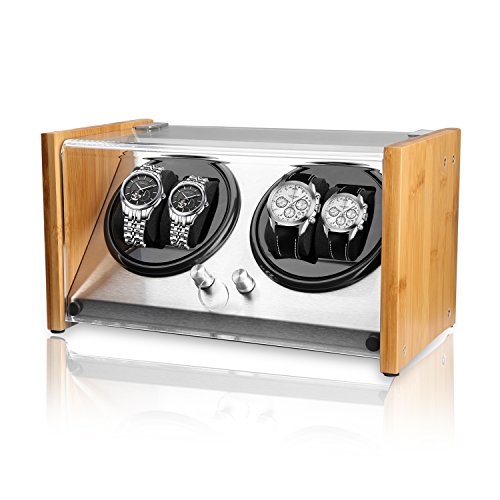 Watch Winder Smith Uhrenbeweger aus Bambusholz und Metall für 4 Uhren