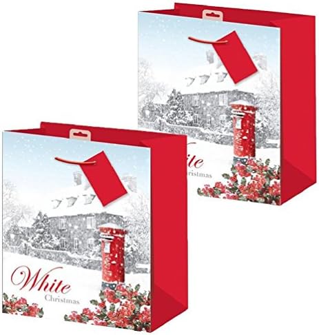 2 Pack Christmas Small Gift Bag 26.5cm x 21.5cm x 10cm - White Christmas