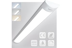 BAPRO 120cm 40W Tubos Led Techo Regulable por Interruptor (6500K-300K-4000K) Fluorescente Luz Cocina Barra LED Para Garaje Pantalla Lámpara de Techo, Armarios, Balcón, Cuarto, Cocina y Oficina
