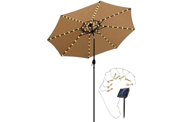 BTOSEP Lumières Parasol Solaire Parasol Éclairage avec Télécommande 104 LED 8 Modes Guirlande Lumineuse Parapluie Lumière pour Patio Extérieur et Intérieur Lumière Décorative,16 * 11 * 5