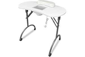 TRMLBE Tavolo per manicure con ventosa tavolo per manicure mobile pieghevole tavolo per manicure portatile kit manicure con cuscino per le mani e borsa per il trasporto 90 x 37 x 77 cm - bianco