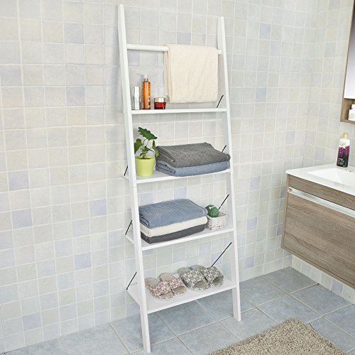 SoBuy® Badregal, Leiterregal, Standregal, Handtuchleiter, Bücherregal, mit vier Böden, FRG100-W - 2