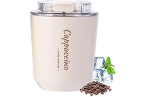ERBO Kubek do kawy na wynos, kubek termiczny ze stali nierdzewnej, szczelny, kubek do kawy z pokrywką, kubek do kawy, kubek termiczny w podróży, przyjazny dla środowiska, beżowy, 280 ml