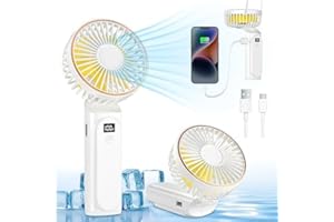Balkwan Handheld Fan, Portable Mini hand fan,USB Rechargeable battery 5000mAh & 6 Speeds, with LED Display Folding Small Desk Fan, Home Office Outdoor Travel (White M12)