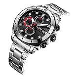 CCYOO Herrenuhren Chronograph Sport Herrenuhr Stahlband Datum Classic Herren Quarzuhr,B