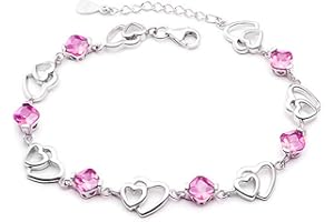 BAOBEI Kaguyo Elegant 925 Sterling Silver Amethyst Pink crystal Zirconia Infinity Heart Anklet Bracelets For Women Girls, friendship birthday Gift