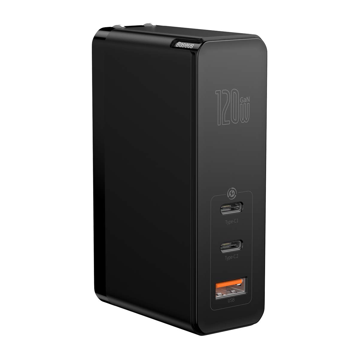 Baseus GaN Mini Quick 3 Port Charger C+C+A 120W US Folding Pin for iPhone, Macbook Pro, Type C Laptop, Powerbank, Samsung USB C Laptops (Include: Baseus Xiaobai series fast charging Cable Type-C to Type-C 100W(20V/5A) 1m)(Black)