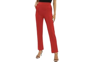 EXCHIC Femmes Bureaux Casual Jambes Droites élastique Travail Pantalons Taille Haute Pantalons avec Poches