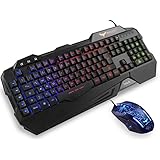 HAVIT Gaming Tastatur und Maus Set, LED Hintergrundbeleuchtung QWERTZ (DE-Layout), 7 Tasten Gaming Maus mit 4 LEDs als Beleuchtung (800 / 1200 / 1600 / 2400 DPI einstellbar)
