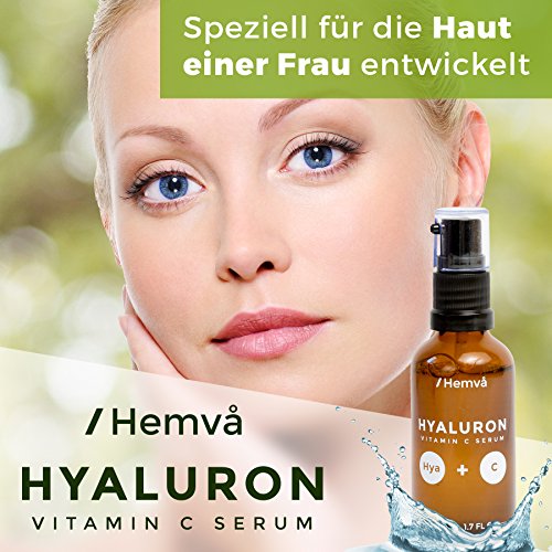Vitamin C Serum mit Hyaluronsäure von Hemvå (hochdosiert, 50ml) – Speziell für Frauen – Gegen Falten Serum für das Gesicht, Hals & Dekolleté – #1 Anti Age Gel, auch gegen Altersflecken - 3