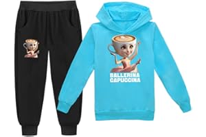 YuanDiann Kinder Ballerina Cappuccina Tracksuits Trainingsanzug Italian Brainrot Druck Kapuzenpullover + Jogginghose 2-teilig Set Sport Casual Jungen Mädchen​ Hoodies & Hose