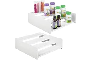 mDesign Sistema de almacenaje Multiusos Caja para medicamentos o para organizar vitaminas y Suplementos – Estante en Escalera de plástico con 4 Niveles – Juego de 2 – Blanco