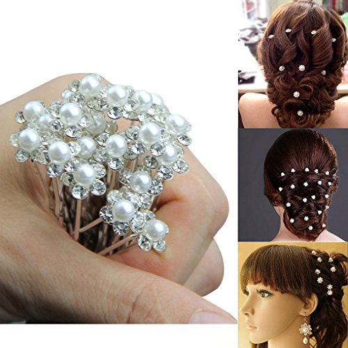40pcs Wedding Bridal Pearl Clips, SUMERSHA Flower Crystal Hair Pins Hair Clips Bridesmaid